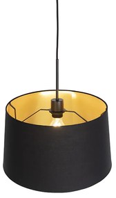 Stoffen Eettafel / Eetkamer Hanglamp met katoenen kap zwart met goud 40 cm - Combi Klassiek / Antiek E27 cilinder / rond rond Binnenverlichting Lamp