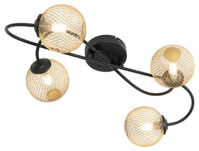 Moderne plafondlamp zwart met goud 4-lichts - Athens Wire Landelijk G9 Binnenverlichting Lamp
