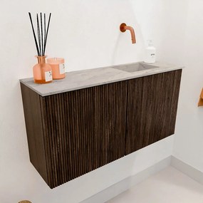 Mondiaz Joya DLux 80cm toiletmeubel walnut met wastafel faye rechts zonder kraangat glace