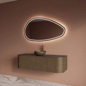 Gliss Design Alluro badmeubel ribbelfront met ronding links/rechts 140cm ash grey en zwart leisteen toppaneel