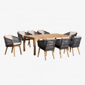 Set Van Rechthoekige Eettafel (200x100 Cm) In Donal Wood En 8 Barker Eetkamerstoelen Grijs – Antraciet - Sklum