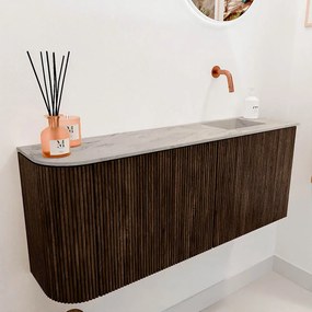 Mondiaz Joya DLux 100cm toiletmeubel ronding links walnut met wastafel faye rechts zonder kraangat glace