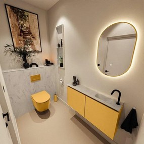 MONDIAZ TURE-DLUX 100cm toiletmeubel Ocher. EDEN wastafel Opalo positie rechts. Met 1 kraangat. TUREDX100OCHR1OPA