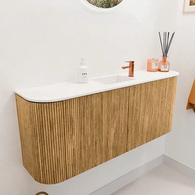 Mondiaz Joya 105cm toiletmeubel ronding links/rechts oak met wastafel faye midden 1 kraangat talc
