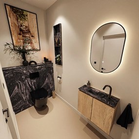 Mondiaz Ture DLux toiletmeubel 60cm washed oak met wastafel lava midden met kraangat