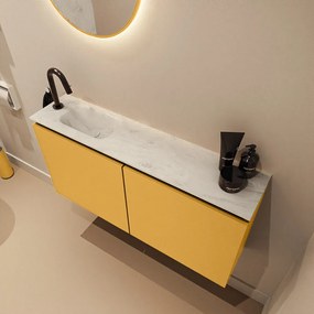 Mondiaz Ture DLux toiletmeubel 100cm ocher met wastafel opalo links met kraangat