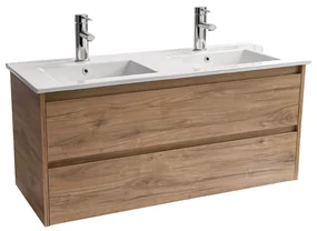 Sanicare Avenza badmeubel 120cm diveria oak met dubbele keramische wastafel wit