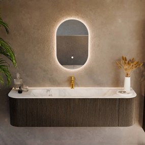 Mondiaz Kurve-dlux 170cm badmeubel ronding links/rechts shadow met 1 lade en 2 deuren en wastafel big large midden 1 kraangat opalo
