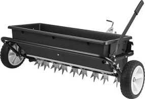 VEVOR gazonbeluchter op aanhanger, 81 cm strooibreedte, strooier met universele koppeling, tuinzaaimachine en grondbeluchter met een capaciteit van 45 kg en 10 inch wielen, verticuteermachine voor ATV's en UTV's