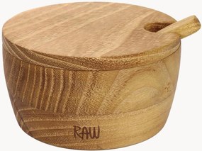 Zoutpotje RAW van teakhout met deksel en lepel, 6-delig