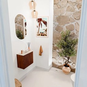 Mondiaz Joya DLux 50cm toiletmeubel ronding rechts ruby met wastafel faye links 1 kraangat frappe
