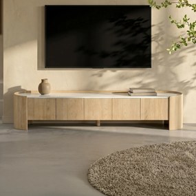 Tv-meubel Eiken Met Wit Marmer 240 Cm - 240x45x50cm.