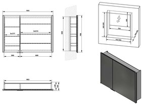 Sapho Integra inbouw spiegelkast met LED verlichting 95x70cm