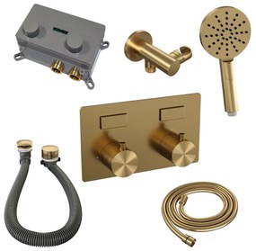 Brauer Gold Carving thermostatische inbouw badkraan met badvulcombinatie en 3 standen handdouche set 4 messing geborsteld PVD