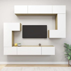 vidaXL 8-delige Tv-meubelset spaanplaat wit en sonoma eikenkleurig