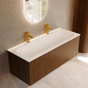 Mondiaz Kurve 120cm badmeubel dusk met 1 lade en wastafel big large midden 2 kraangaten