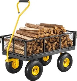 VEVOR-wagen 226,80 kg, transportwagen, tuinwagen, gereedschapswagen, handkar met grote all-terrain banden, afneembare zijpanelen van gaas en 180° draaibare handgreep, geel/zwart