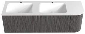 Mondiaz Kurve 145cm badmeubel ronding rechts shadow met 1 lade en deur en wastafel cloud dubbel/links 2 kraangaten