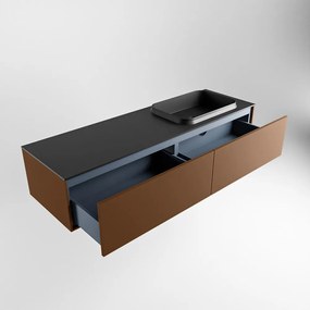 Mondiaz Erin 150cm badmeubel Rust met 2 lades en zwarte wastafel rechts 1 kraangat