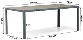 Tuinset 6 personen 200 cm Aluminium/textileen Grijs Domani Furniture Verde/Solare