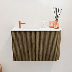 Mondiaz Joya 60cm toiletmeubel ronding rechts dusk met wastafel faye links 1 kraangat talc