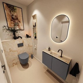 MONDIAZ TURE-DLUX 80cm toiletmeubel Dark Grey. EDEN wastafel Frappe positie midden. Met 1 kraangat. TUREDX80DGRM1FRA