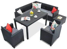 Technorattan set met hoek- en fauteuils Nebraska Comida 7 antraciet Bica