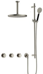 Hotbath Cobber X IBSX70 inbouwdouche met ronde handdouche, 15cm plafondbuis, 30cm hoofddouche en glijstang geborsteld nikkel