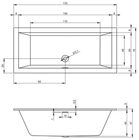 Riho Rethink Cubic half vrijstaand bad 170x75cm rechts wit glans met Fall overloop