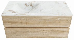 Mondiaz Vica DLux badmeubel 110cm washed oak 2 lades met wastafel frappe links 1 kraangat