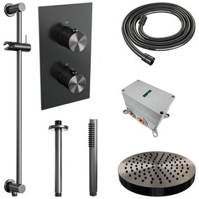 Brauer Stripe inbouw regendouche met 25cm hoofddouche, met plafondarm, glijstang en staafhanddouche set 21 gunmetal geborsteld PVD