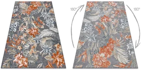 Tapijt Structural BOTANIC 65262 bloemen, plat geweven op het balkon, terras - zwart