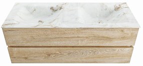 Mondiaz Vica DLux badmeubel 130cm washed oak 2 lades met wastafel frappe dubbel 2 kraangaten