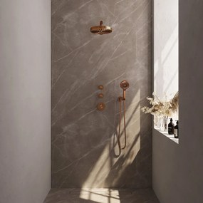 Brauer Stripe inbouw regendouche met 25cm hoofddouche, rechte muurarm en 3 standen handdouche set 4 koper geborsteld PVD