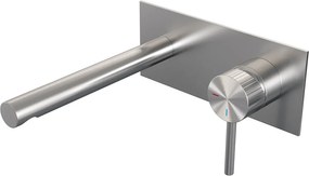 Brauer Stripe inbouw wastafelkraan ColdStart met rechte uitloop en afdekplaat model A1 RVS geborsteld PVD