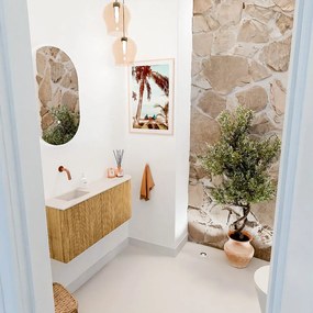Mondiaz Joya DLux 90cm toiletmeubel ronding rechts oak met wastafel faye links zonder kraangat meli