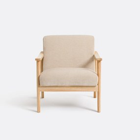 Loungefauteuil in hevea en structuurfluweel, EZRA