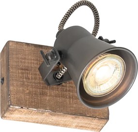 Landelijke spot zwart met hout verstelbaar - Jelle