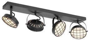 Vintage Spot / Opbouwspot / Plafondspot zwart langwerpig 4-lichts - Tamina Industriele / Industrie / Industrial G9 Binnenverlichting Lamp