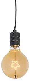 Kerst hanglamp zwart met stekker incl. LED amber glas ster - Cavalux