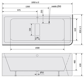 Polysan Marlene Curve ligbad links 195x85x63cm wit