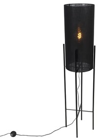 Moderne vloerlamp zwart met linnen zwarte kap - Rich Modern E27 cilinder / rond Binnenverlichting Lamp