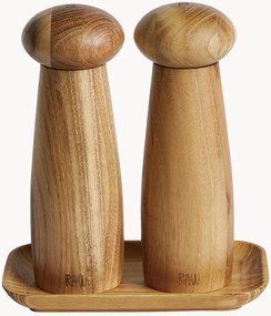 Kruidenmolenset RAW van keramiek en teakhout met dienblad, 3-delig