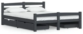 vidaXL Bedframe met 4 lades massief grenenhout donkergrijs 140x200 cm