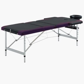 vidaXL Massagetafel inklapbaar 3 zones aluminium zwart en paars