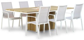 Tuinset 6 personen 220 cm Aluminium/Teak/Textileen /Aluminium/teak/Aluminium/textileen Wit Lifestyle Garden Furniture Ultimate/Seaside