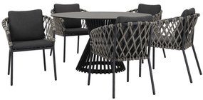 Amalfi Pasadena dining tuinset 140 cm rond 6 delig antraciet keramiek