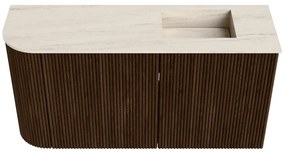 Mondiaz Joya DLux 80cm toiletmeubel ronding links walnut met wastafel faye rechts 1 kraangat meli