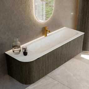 Mondiaz Kurve-dlux 145cm badmeubel ronding links shadow met 1 lade en deur en wastafel big large kraangat rechts opalo