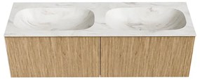 Mondiaz Kurve-dlux 140cm badmeubel oak met 2 lades en wastafel stor small dubbel 2 kraangaten ostra